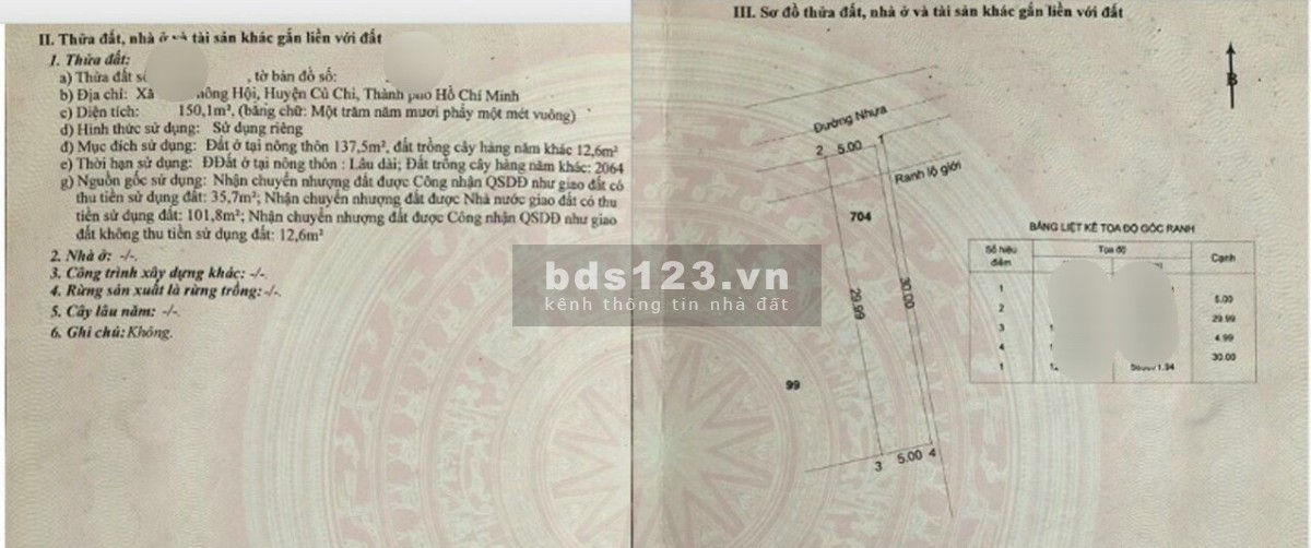 Ra gấp lô đất mặt tiền đường Nguyễn Thị Se, Tân Thông Hội, Củ Chi, SHR, diện tích 150,1m2, 575tr.
