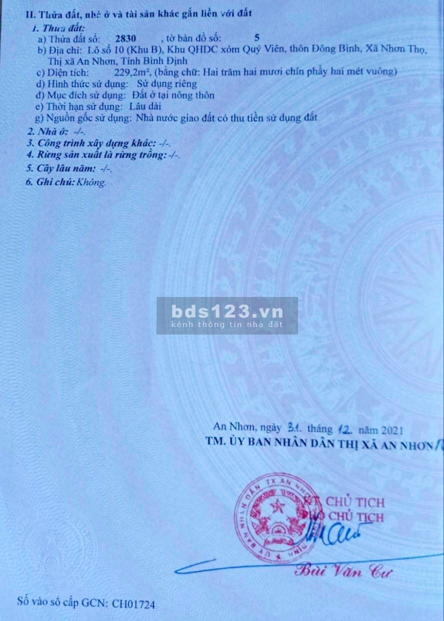 Bán đất Quốc Lộ 19, xã Nhơn Thọ, TX An Nhơn