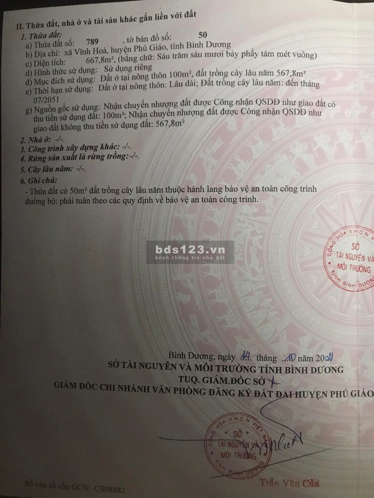 Chính chủ cần bán 2 lô đất thổ cư, đường Sở Găng nhựa, Vĩnh Hoà, Phú Giáo Bình Dương
