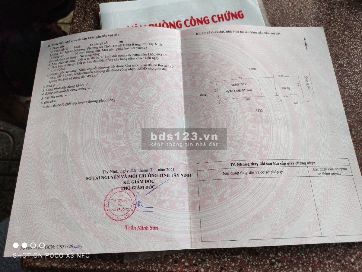 Cần bán gấp 1 nền đất có thổ cư ở An Tịnh Trảng Bàng Tây Ninhh