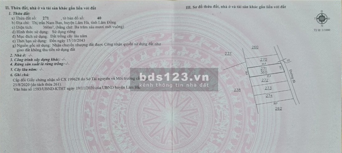 Siêu rẻ bán 360M2 đất thị trấn Nam Ban chỉ 1,1 tỷ/ nền