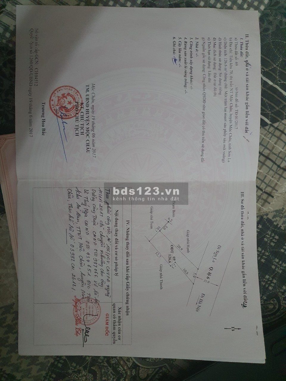Cắt lỗ mảnh đất full thổ cư ở thị trấn nông trường Mộc Châu, Sơn La.