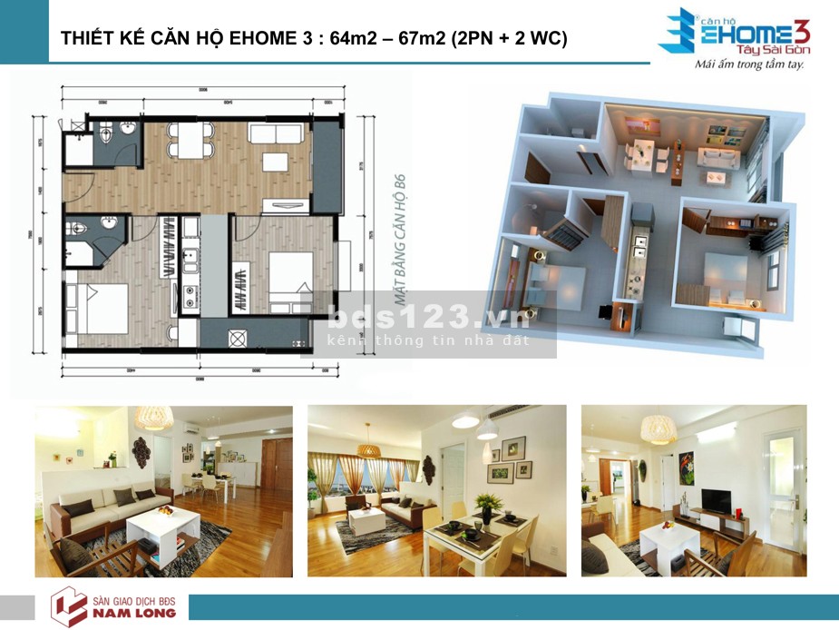 Bán căn hộ ehome 3 căn góc 66m2, 2PN ,2WC : 1 tỷ710 đã có sổ hồng