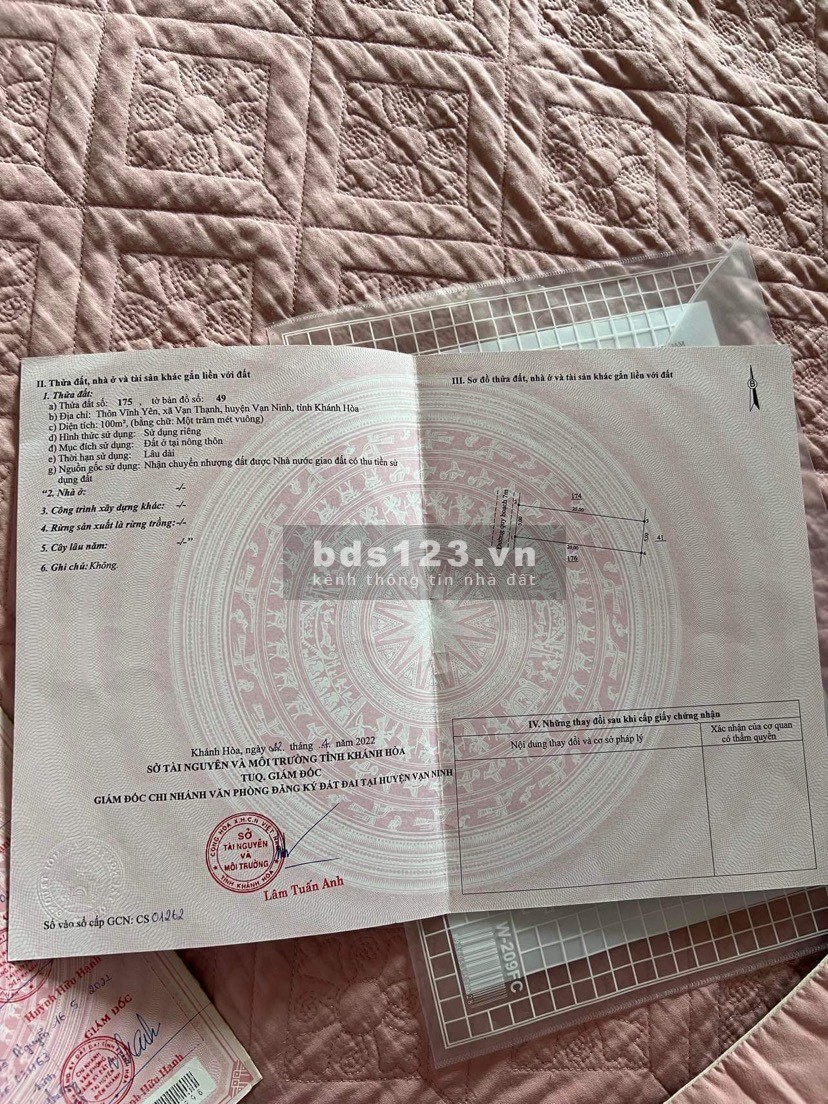 Chủ cần tiền thanh khoản gấp lô đất full thổ cư ở Bắc Vân Phong, Khánh Hòa.