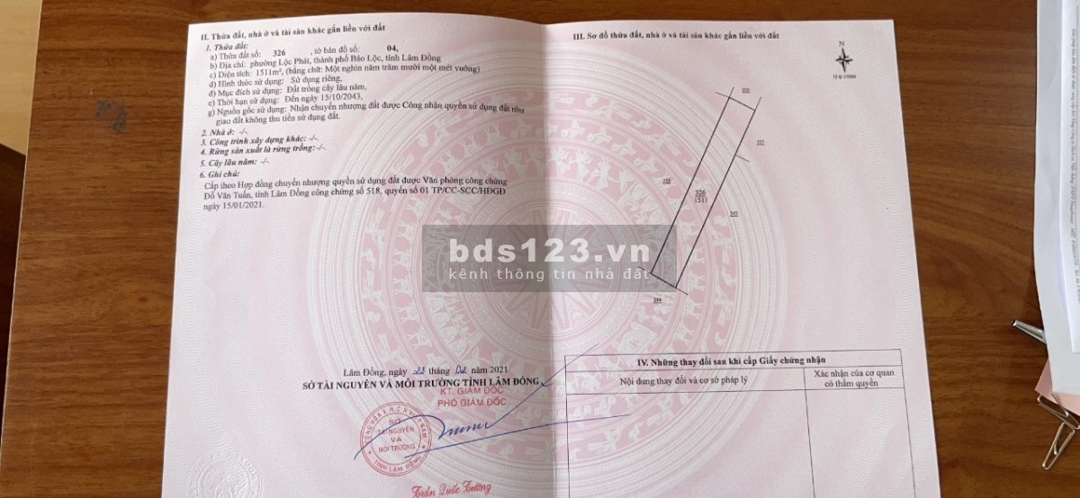 Bán đất tổng 1511m2 (giá 1,85 tỷ) đất tại Phường Lộc Phát - Thành phố Bảo Lộc, Lâm Đồng