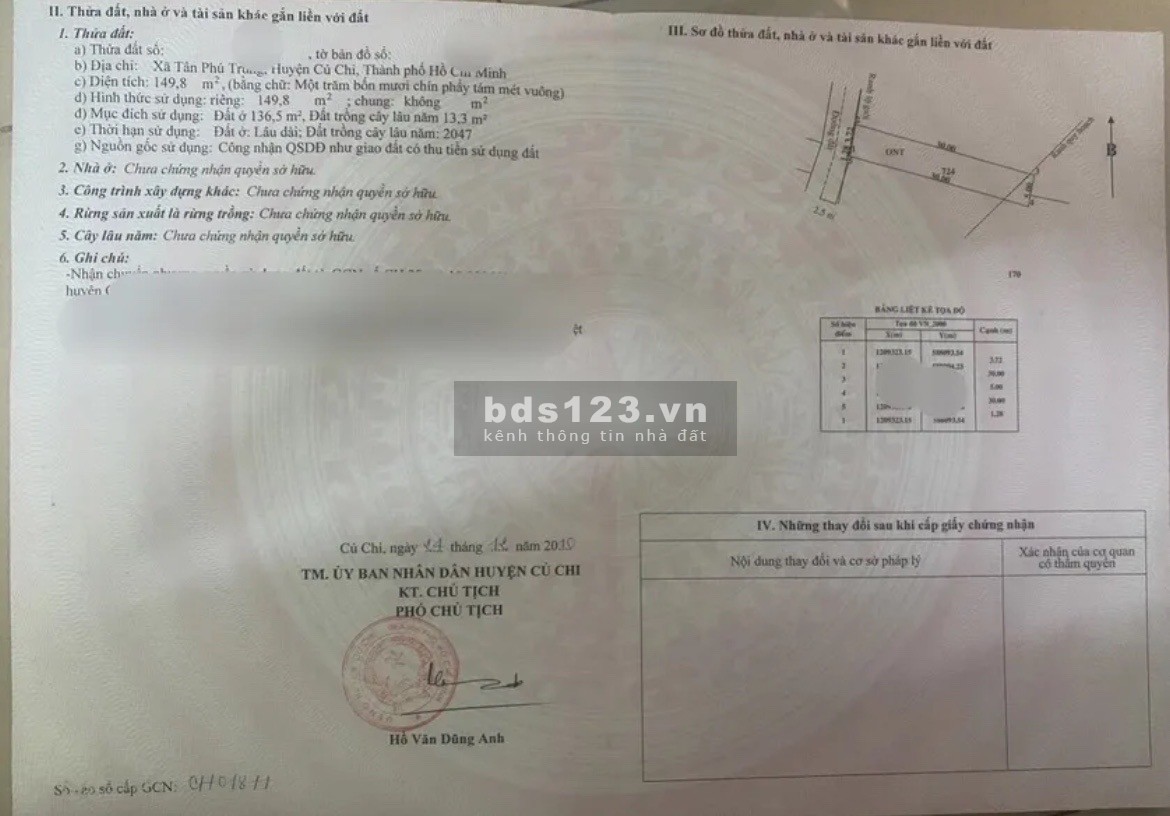 Bán đất ngợp ngay Hồ Thị Laiv - Tân Phú Trung - Củ Chi, 149.8m2, 575tr, Đất thổ, SHR