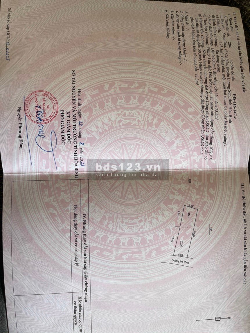 Bán đất giáp KCN Nhuận Trạch Lương Sơn HB DT 123m2 giá hơn 800tr 0982876689