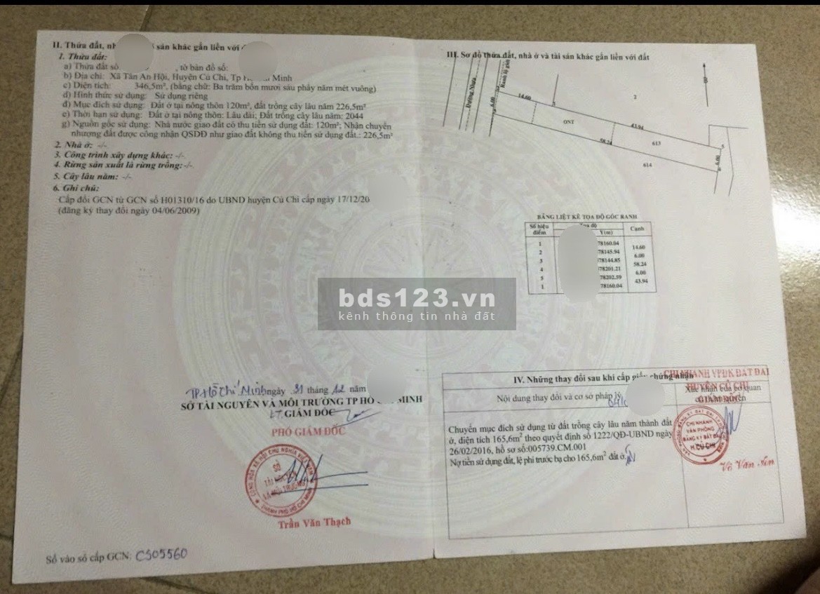 Bán gấp đất ngay Nguyễn Thị Rành- Tân An Hội- Củ Chi, 346.5m2, SHR , 825tr