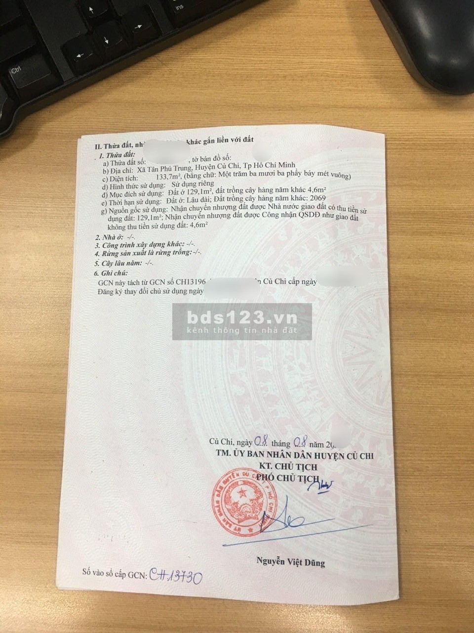 Bán đất thổ cư HL2, Tân Phú Trung, Củ Chi, diện tích 130m2, giá 565tr