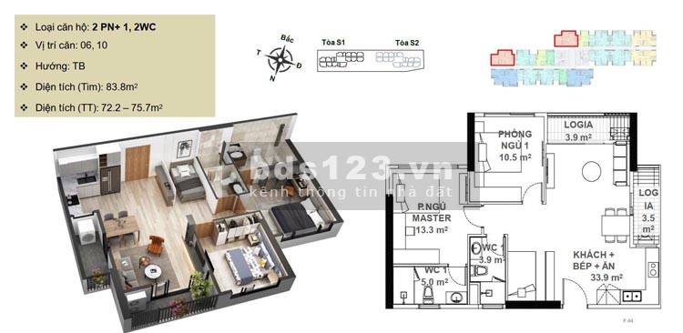 Bán chung cư Sky Oasis Ecopark 2PN2WC, tầng trung, DT 75,62m2, giá 2,43 tỷ