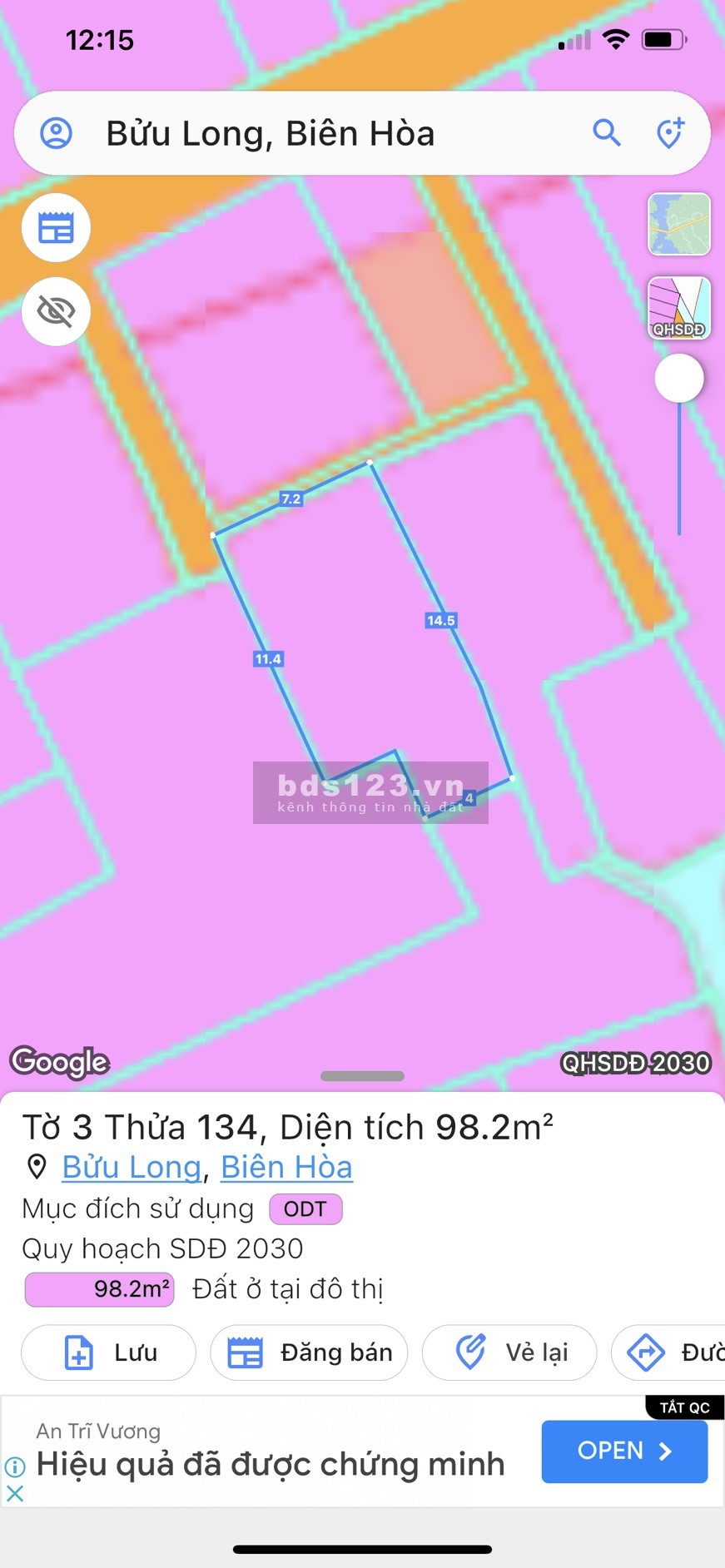 Bán Lô Đất Giá Rẽ 100m Gần Bờ Kè Sông Bửu Long,Tp Biên Hoà. Chỉ: 1Tỷ6