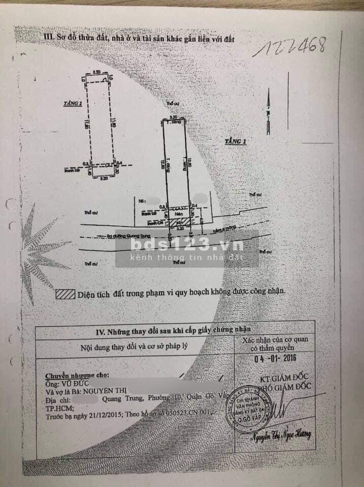 Bán gấp nhà Gò Vấp, P10, Quang Trung diện tích sàn 92m2 giá 1ty540