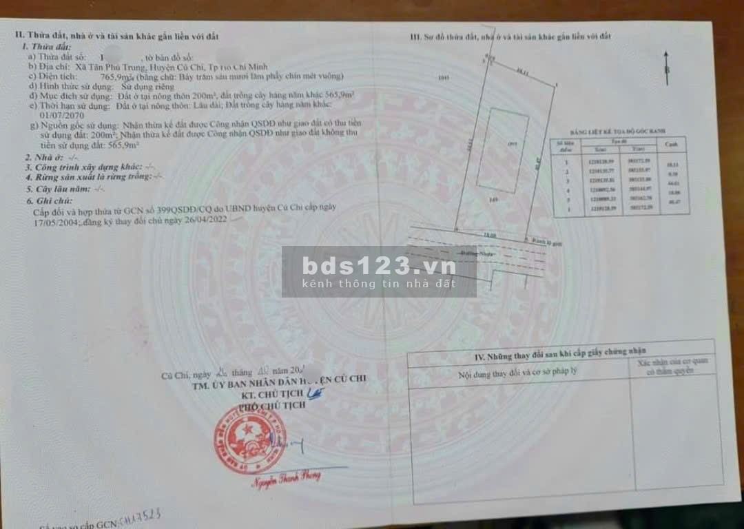 Bán dãy trọ 30p +2kiot, 765m2, SHR, Võ Thị Nhúa, Tân Phú Trung, Củ Chi, 1tỷ 630tr