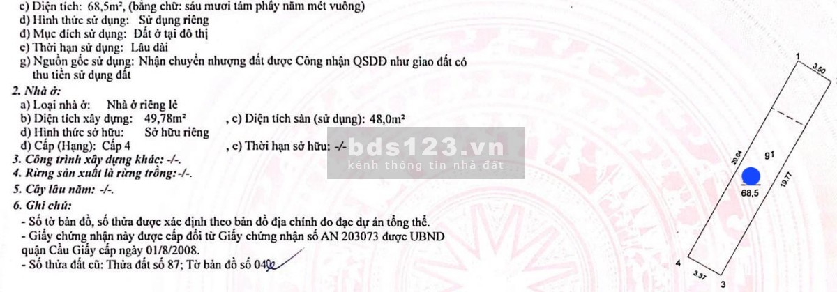 Bán mảnh đất đường Lạc Long Quân, Tây Hồ. 1 nhà ra phố, ngõ 4m ô tô vào nhà. DT 68m, MT 3,6m, 8,8 tỷ