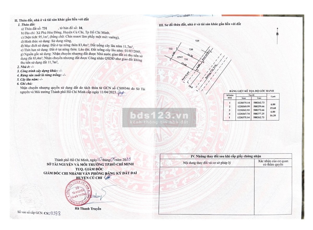 Gia đình cần tiền nên bán gấp lô đất mặt tiền đường 20m ngang 6 Củ Chi, sổ hồng riêng