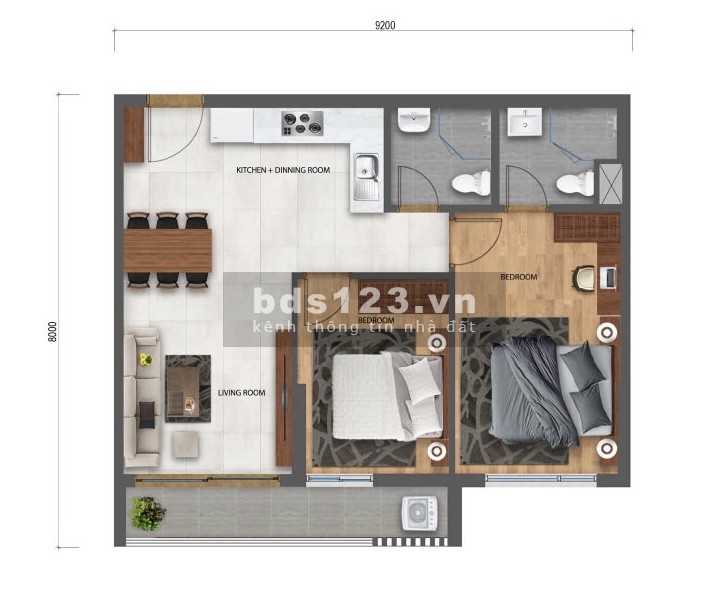 Giá chấn động căn hộ Safira Khang Điền - 2PN 2WC sổ hồng đầy đủ 2.35 tỷ
