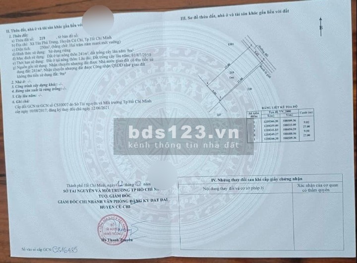 Bán đất 250m2 thổ cư 630tr SHR Hồ Văn Tắng, Tân Phú Trung, Củ Chi