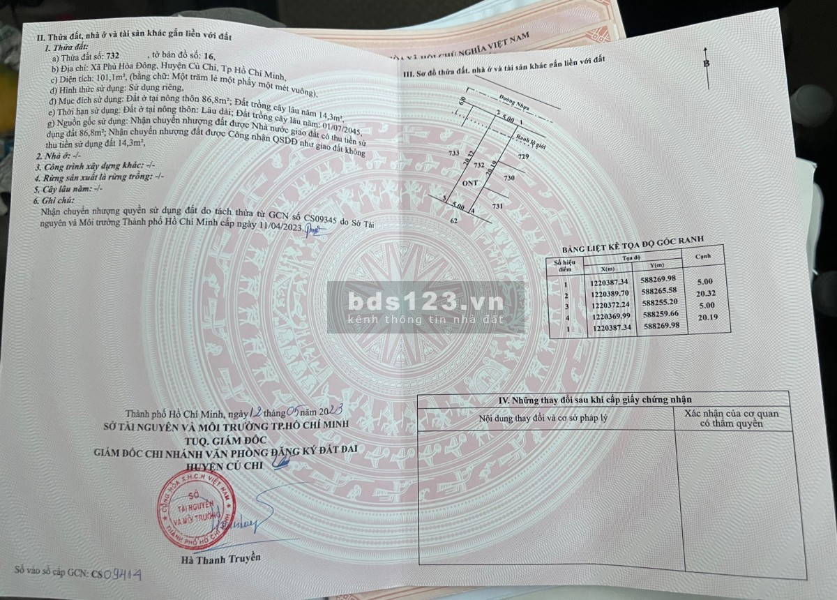 Ngân hàng VIB phát mãi nền đất thổ cư SHR đường mt nhà nước 20m , Phú Hòa Đông Củ Chi