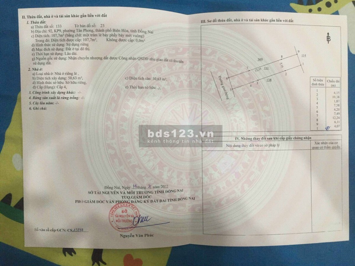 Bán đất trung tâm Biên Hoà, 110m2 đường nhựa 5m thông chỉ 2ty399