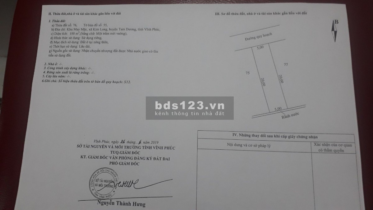 Bán đất may mặc - Kim Long- Tam Dương 100m2, giá 1,45 tỷ.