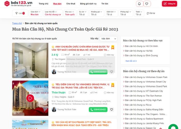 Khám phá website đăng tin mua bán chung cư TPHCM giá rẻ Bds123.vn