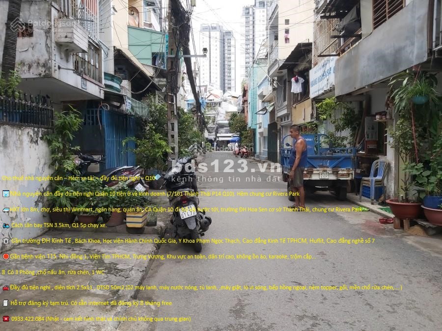 Cho thuê nhà nguyên căn – Hẻm xe tải – đầy đủ tiện nghi – Q10