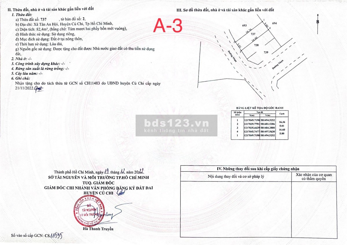 Do nợ quá hạn ngân hàng cắt lỗ lô đất Full thổ cư Tân An Hội, Củ Chi