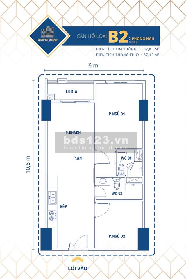 Cần bán gấp căn hộ 2 phòng ngủ Biconsi Tower 1 tỉ 8
