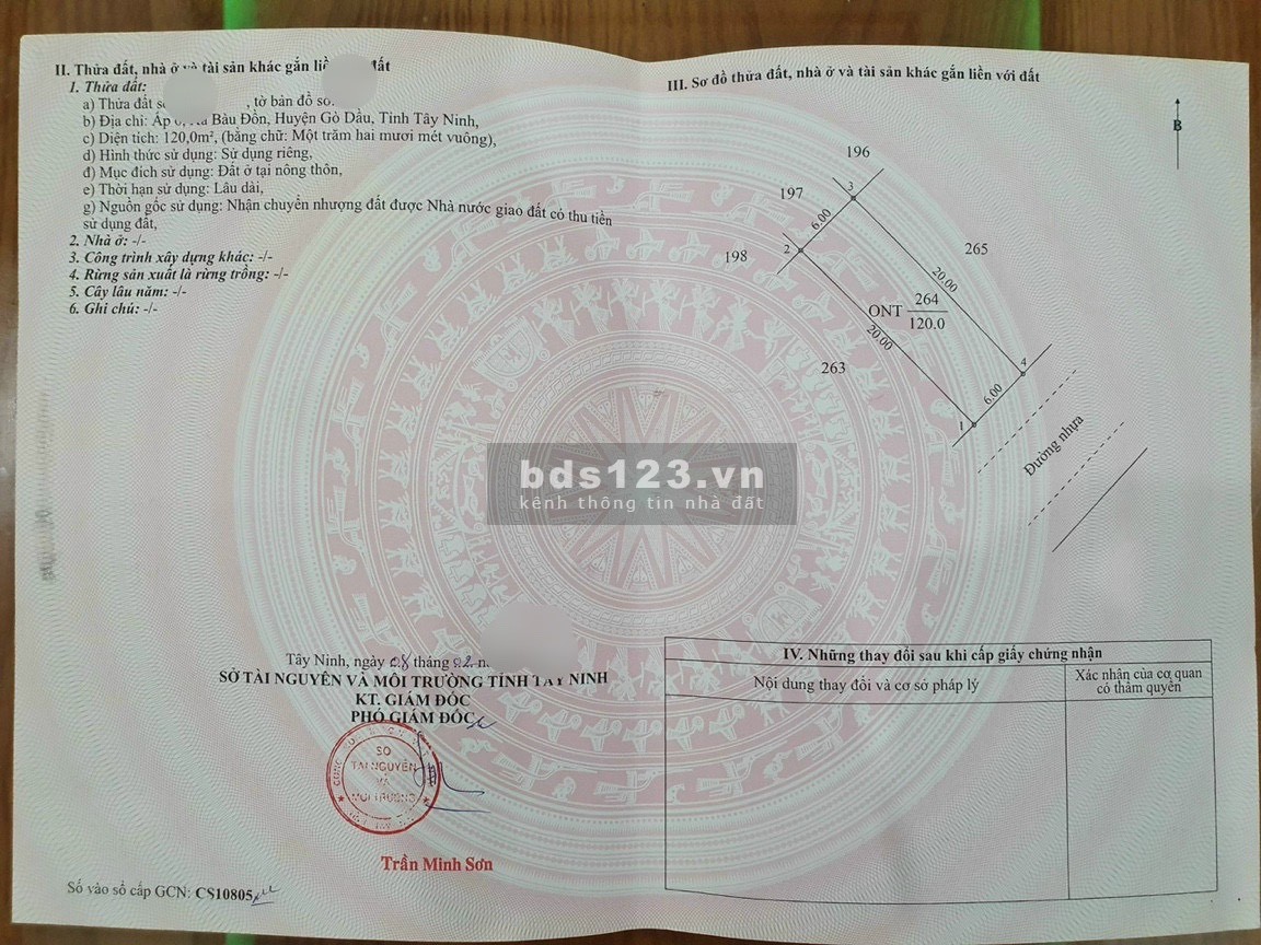 Đất Bầu Đồn, Gò Dầu, Tây Ninh 120m2 giá chỉ 315tr SHR