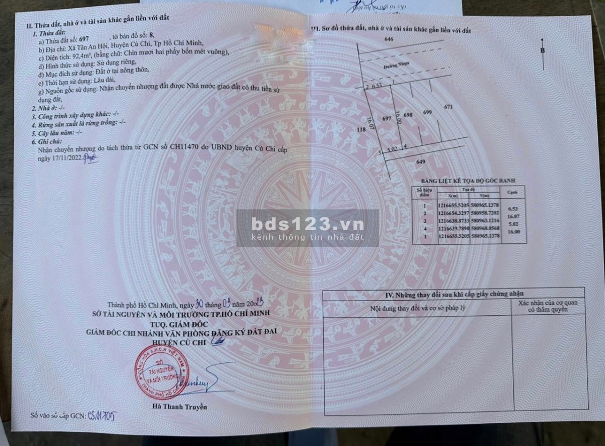 Vỡ nợ giảm giá mạnh miếng đất thổ cư 92m 1 sẹc đường Nguyễn Văn Khạ giá 1 tỷ 350