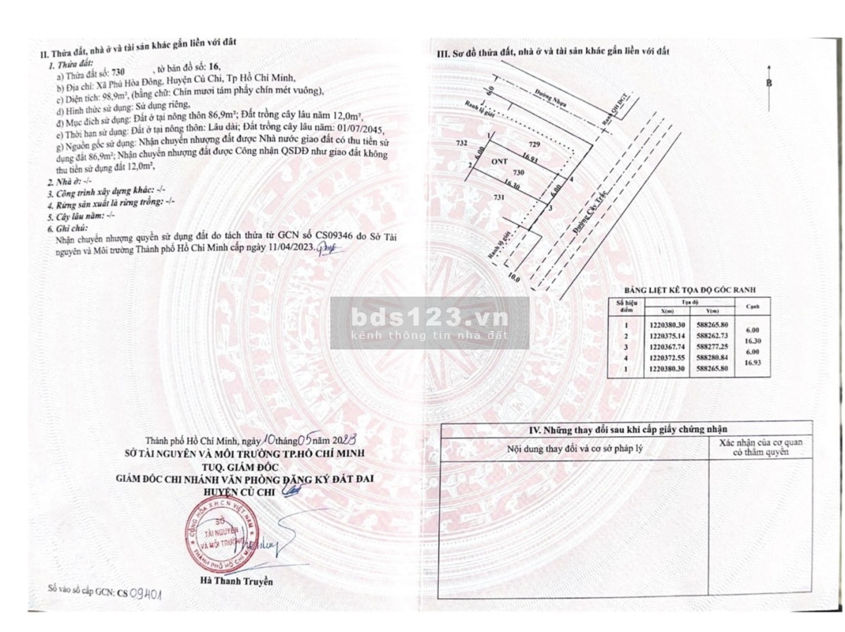 Ông chú định cư nước ngoài gửi bán lô đất MT đường 20m, Cây Trắc, Phú Hòa Đông, Củ Chi