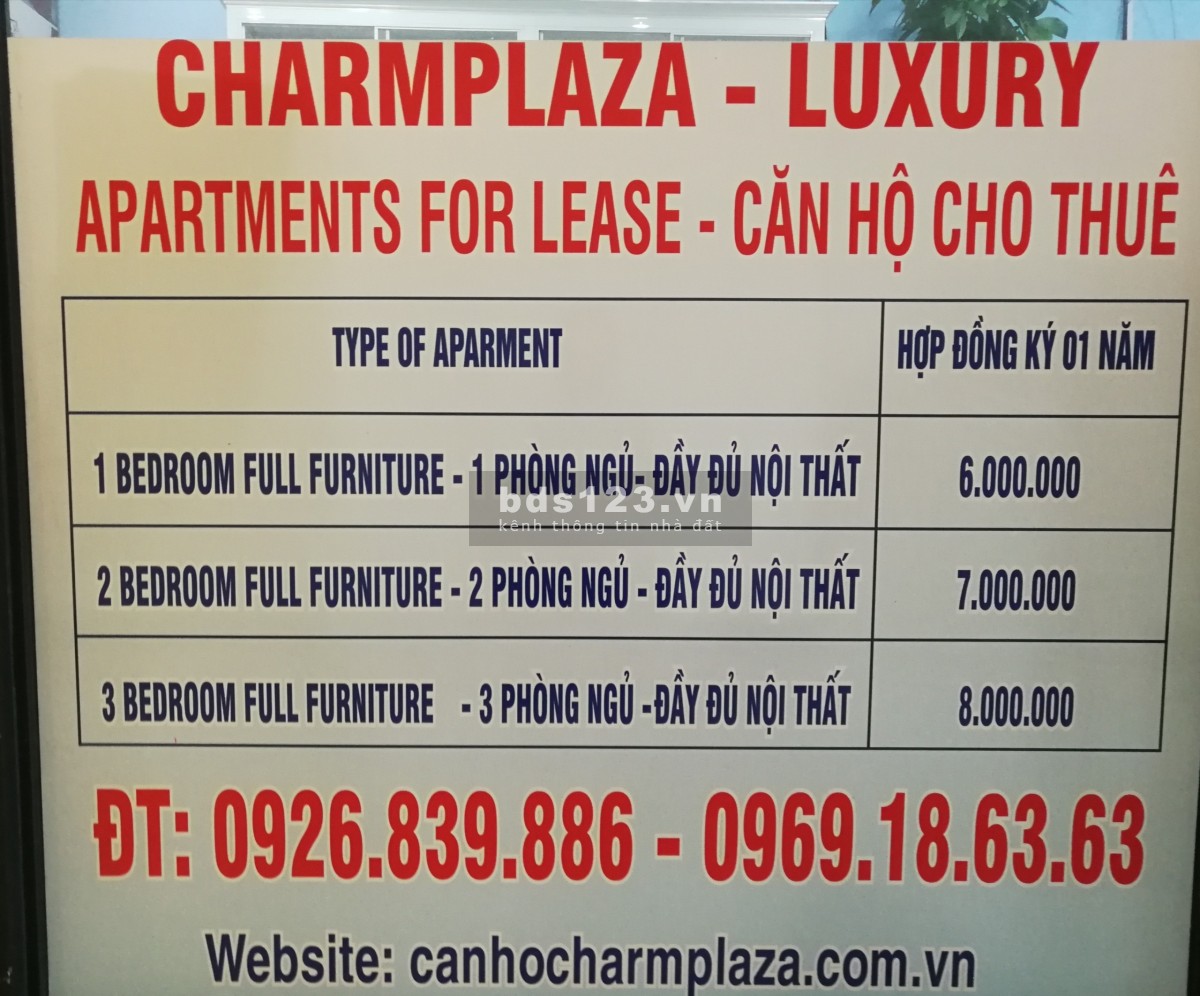 cho thuê các căn hộ chung cư Charm Plaza