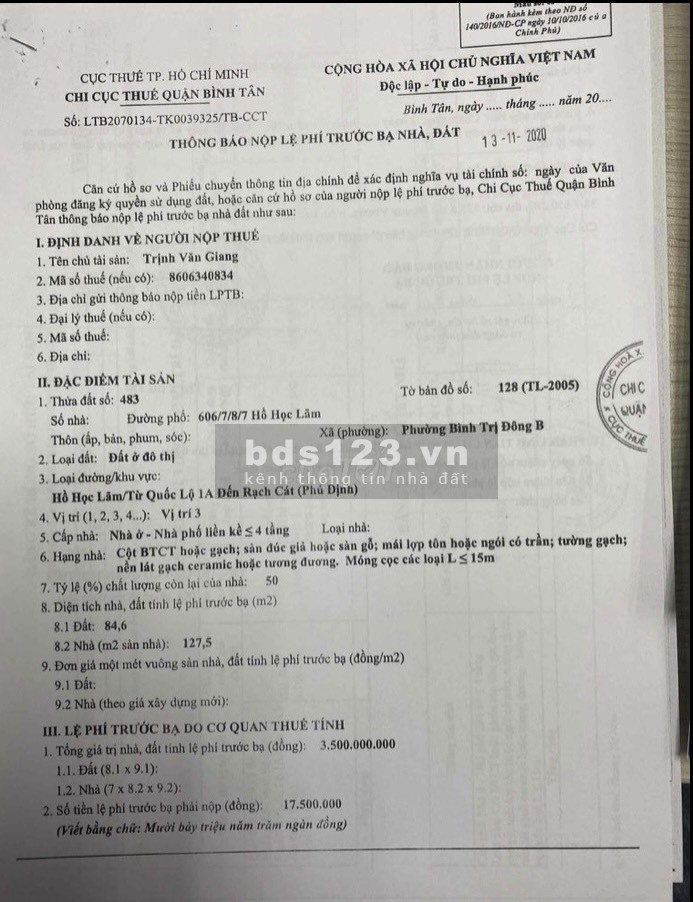 Bán đất thổ cư hẻm xe hơi Hồ Học Lãm Bình Trị Đông B Q.Bình Tân