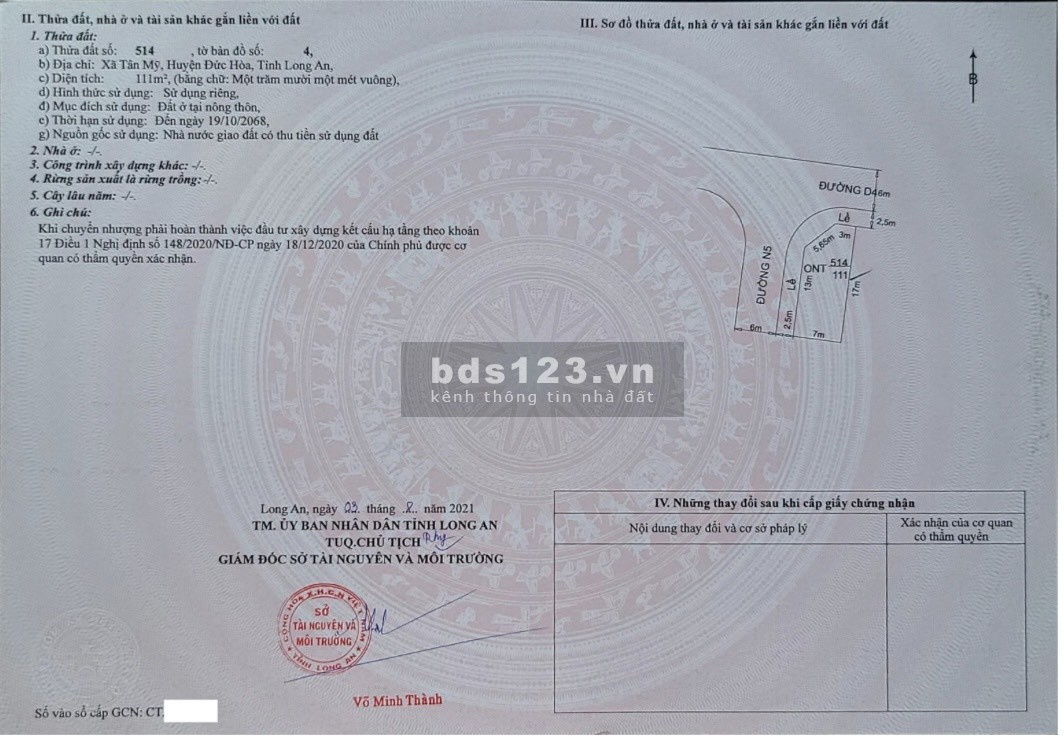 Cần bán lô góc 2 mt giá rẽ, đường tỉnh lộ 824, Tân Mỹ, Đức Hòa, Long An