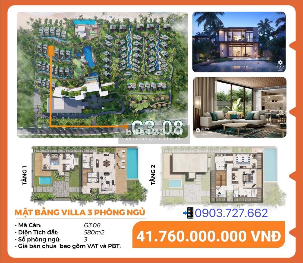 Bán Siêu Phẩm Biệt thự Hyatt Hồ Tràm 3PN view biển 580m2 giá gốc chủ đầu tư