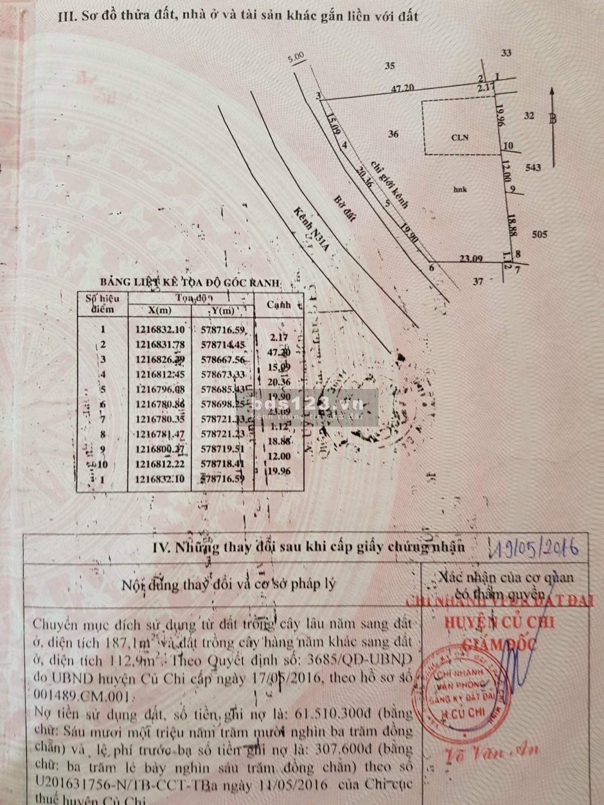 Chính chủ bán đất thổ cư mặt tiền kênh xây biệt thự vườn