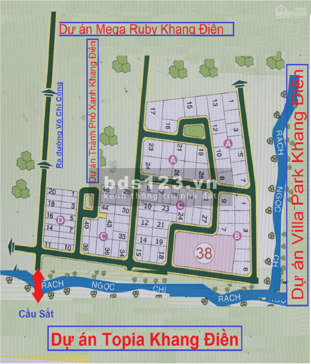 Cần bán ngay 3 nền đất Dự án Dòng sông xanh, gần Topia Garden, đường Bưng Ông Thoàn, có sổ