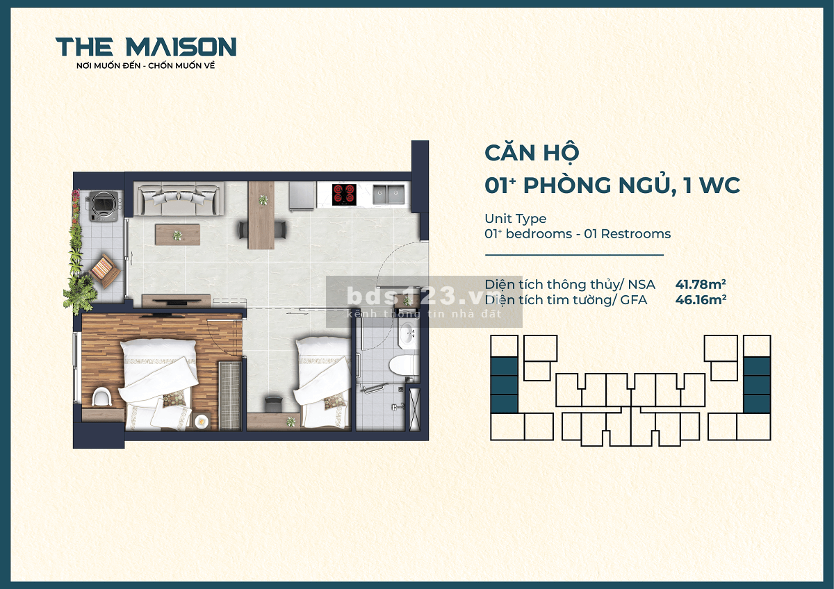 Bán căn hộ The Maison 1PN 46m2 tại TP Thủ Dầu Một của C - Holdings chiết khấu hấp dẫn