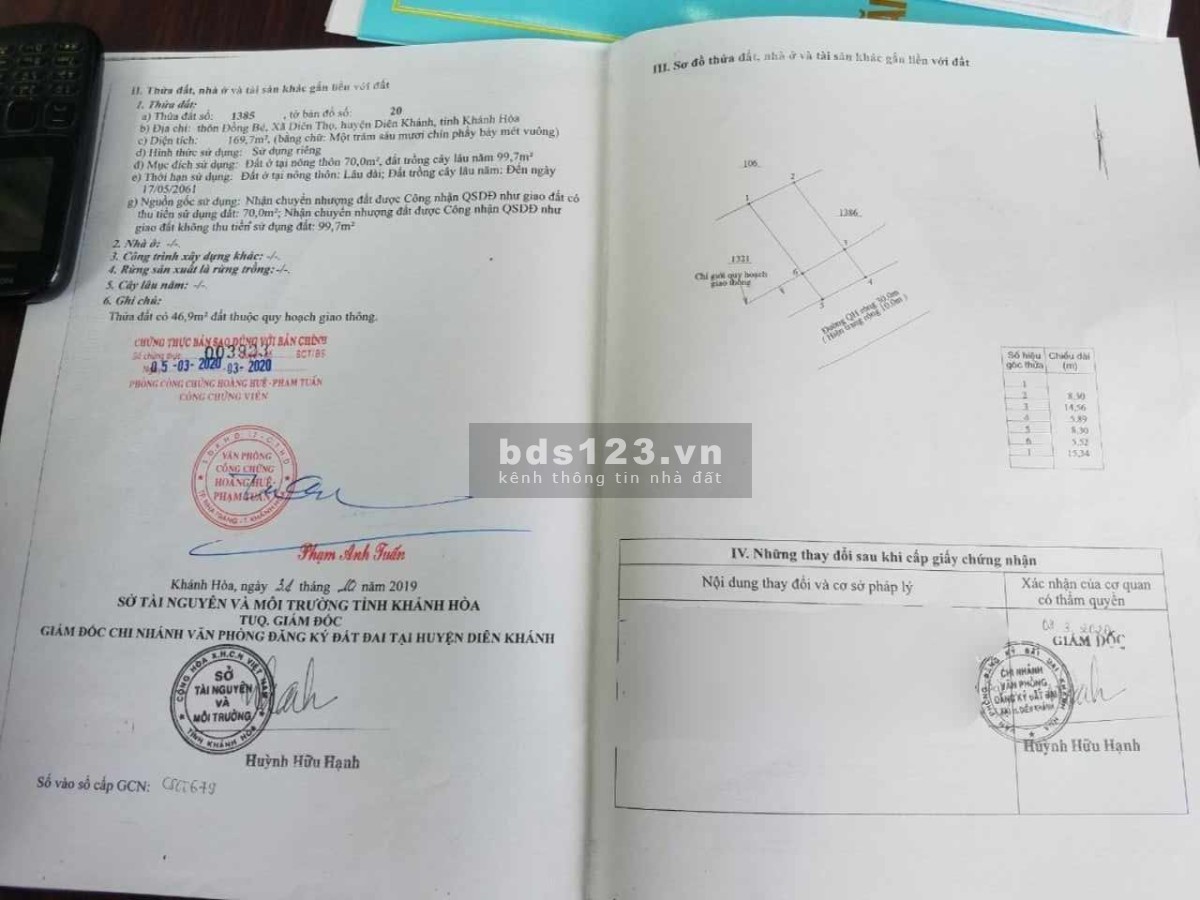 Bán nhà mặt tiền Hương lộ 62 tại Đồng Bé, Tiểu đoàn 460 Diên Thọ, Diên Khánh, DT 169,7m², giá 2,3 tỷ
