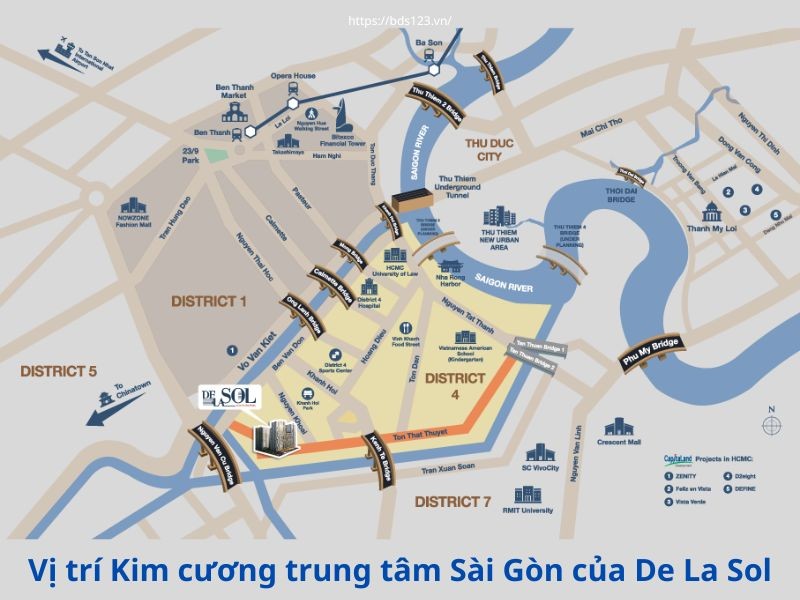 Vị trí kim cuong trung tâm Sài Gòn của De La Sol