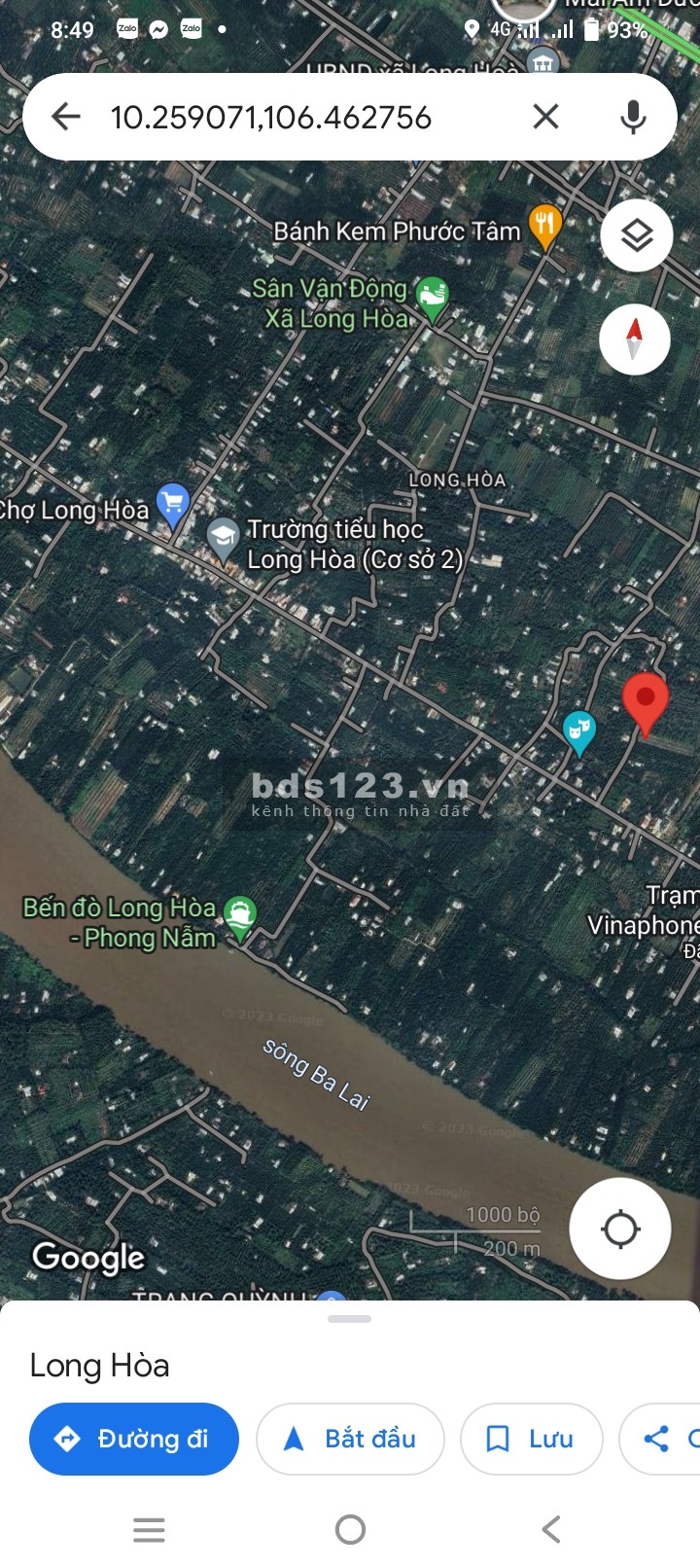 Chính chủ bán đất Long Hoà, nền 2 mặt tiền đường, 134m2 có 50m2 thổ cư, gần KCN Phú Thuận, Bình Đại