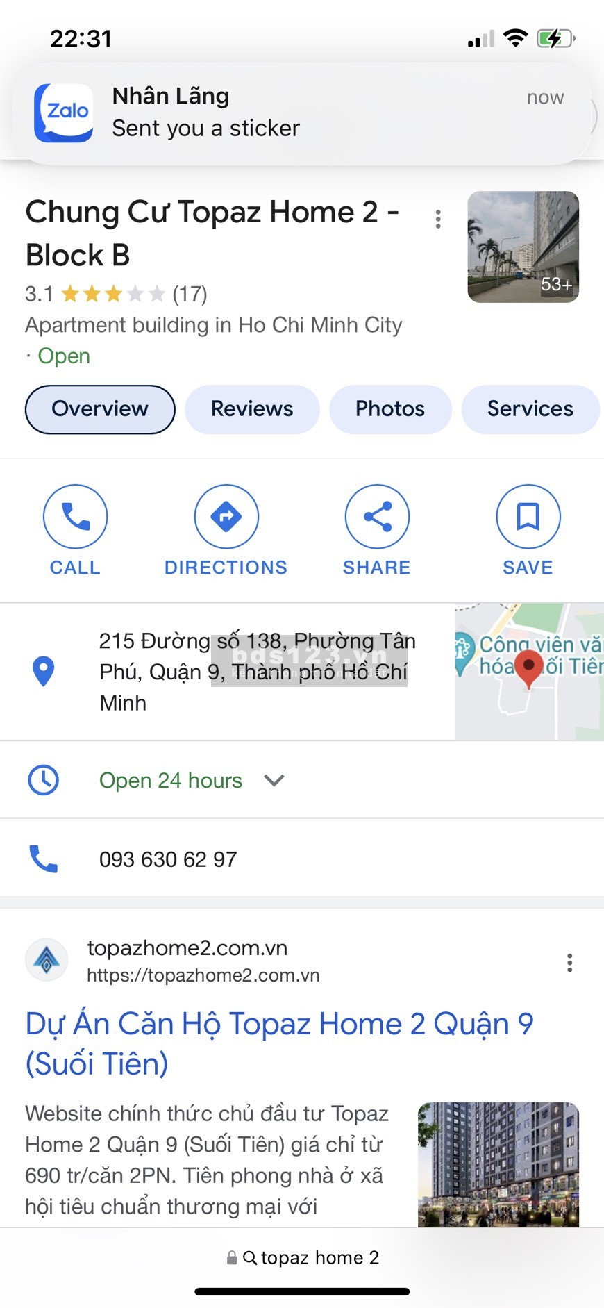 Chính chủ cho thuê căn hộ chung cư 2 phòng ngủ, 2 nhà vệ sinh - TOPAZ HOME 2