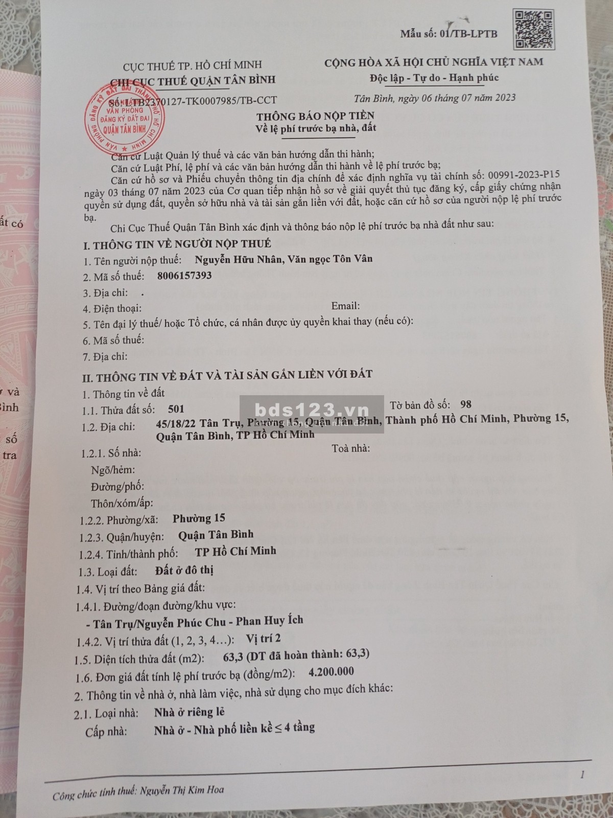 Bán nhà hẻm xe hơi đường Tân Trụ P15 Tân Bình