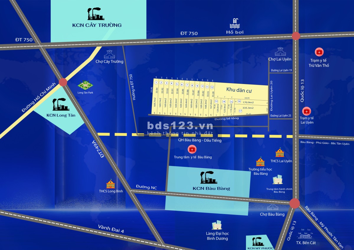 Cần bán lô đất 169m² ngay Trung Tâm thị trấn Lai Uyên Bàu Bàng Bình Dương