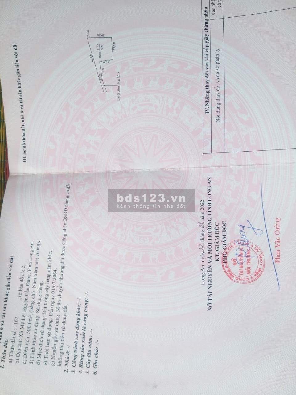 Bán 500m đất vườn Mỹ Lệ, Cần Đước 750tr hết sổ