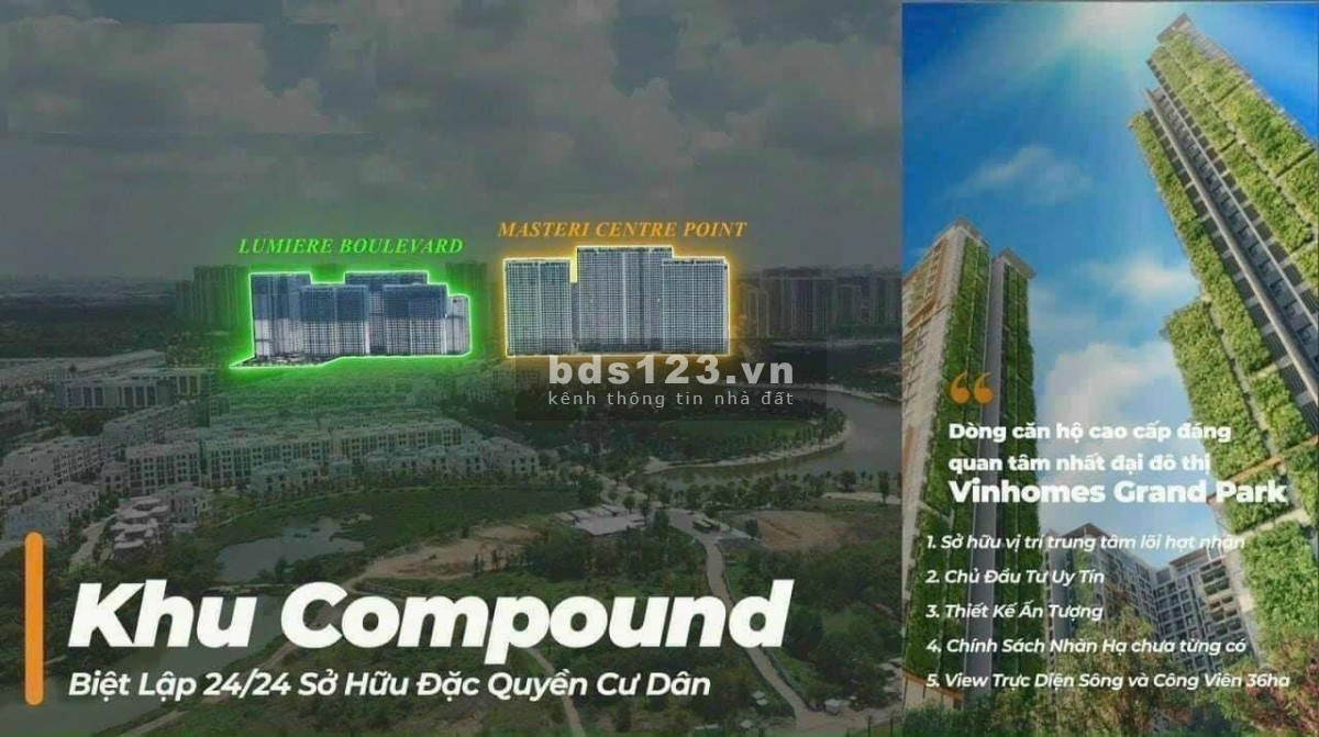 Lumiere Boulevard - Căn hộ compound cao cấp 68% căn hộ view sông vĩnh viễn