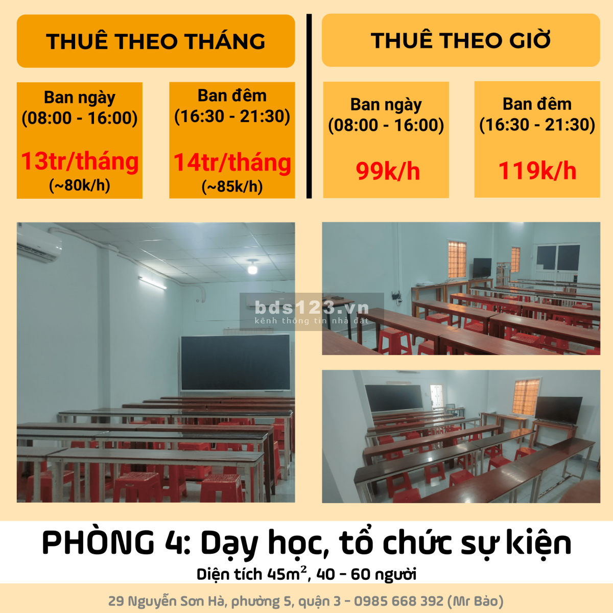 Cho thuê văn phòng 45m2 tại trung tâm quận 3