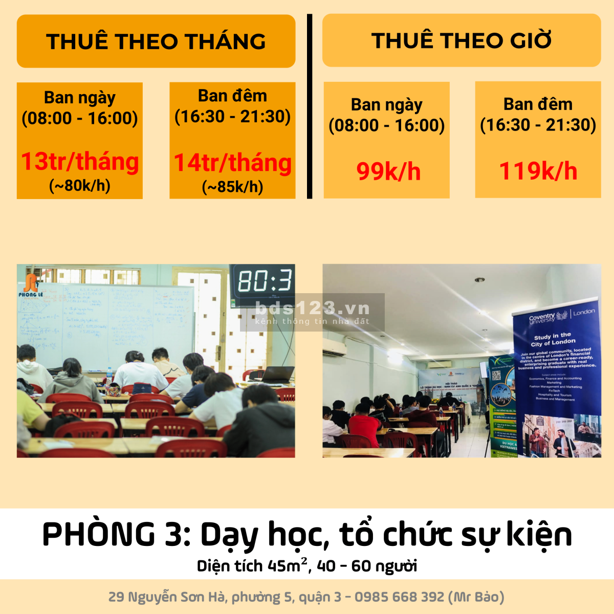 Cho thuê văn phòng 45m2 tại trung tâm quận 3