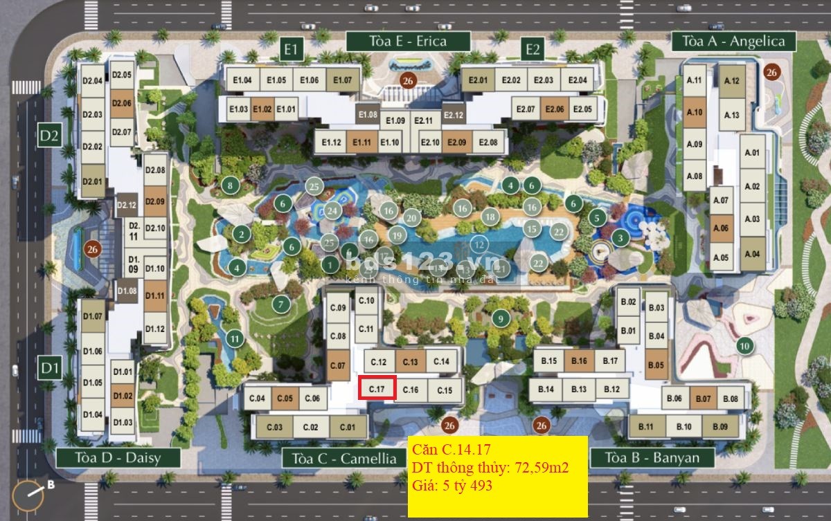Lumiere Boulevard 2PN - View Sông Hoa Hậu, Công Viên 36ha - Hướng Đông Nam