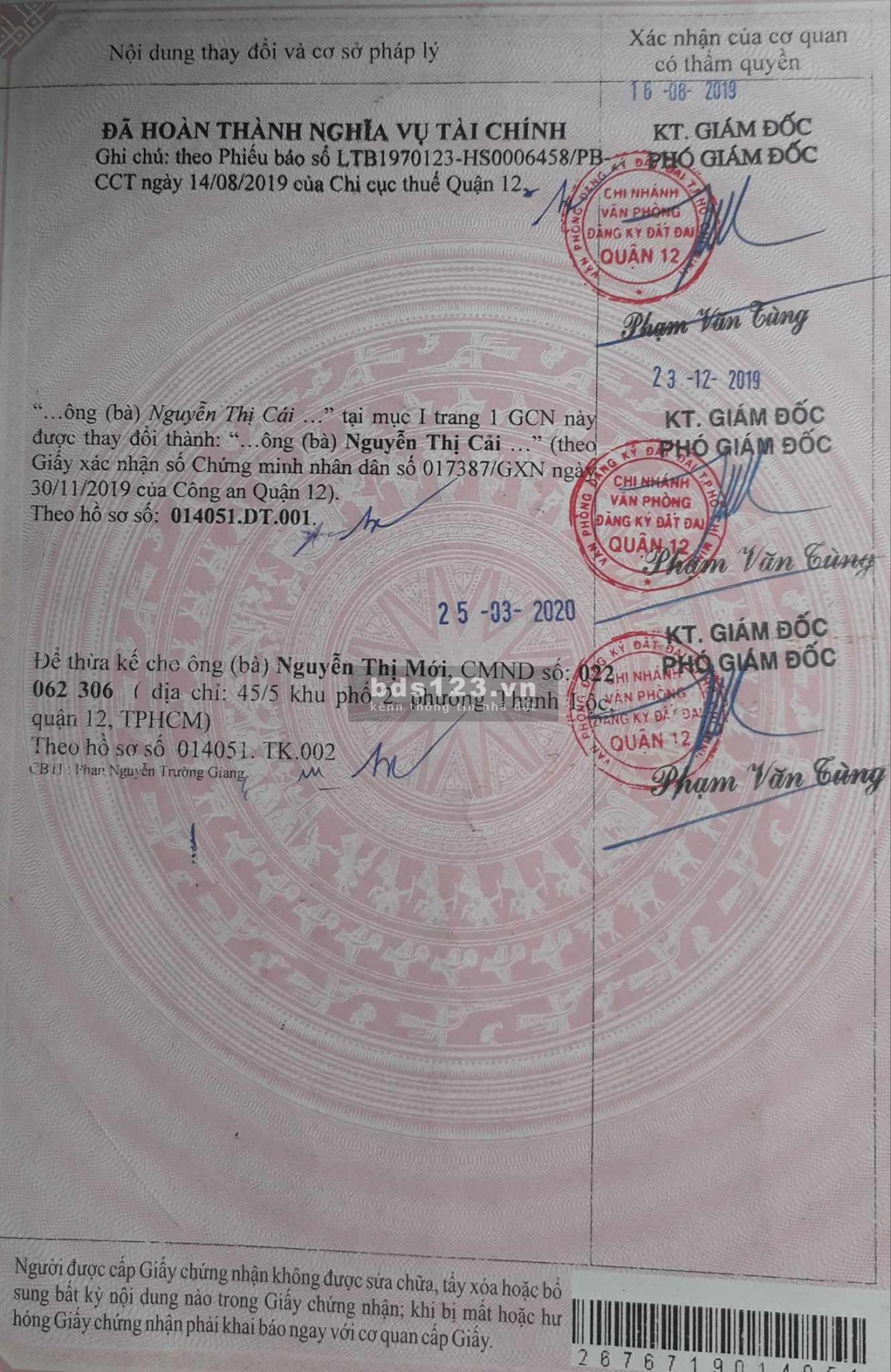 Chính chủ cần bán đất Phường Thạnh Lộc, Q12